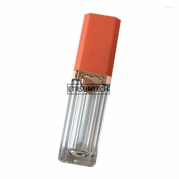 Garrafas de armazenamento 100pcs tubo de brilho labial vazio com wand quadrado laranja foste laranja transparente de contêiner cosmético Ferramenta de maquiagem F3830