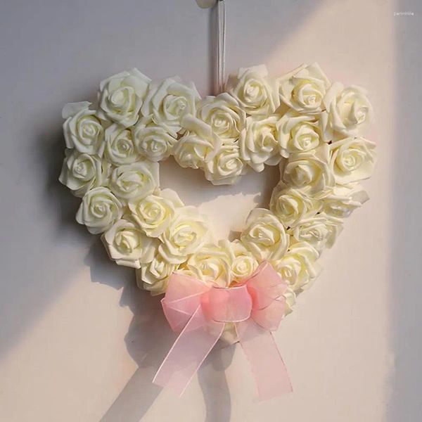Декоративные цветы универсальный венок реалистичный розовый цветок с луком для свадебной вечеринки любовь сердце входные дверь Украшение дома