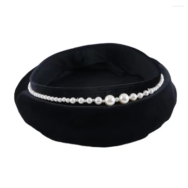 Boinas retro quente Autumn Pearl Girl Girl Women Octogonal Cap pintor Hat Velvet Style coreano