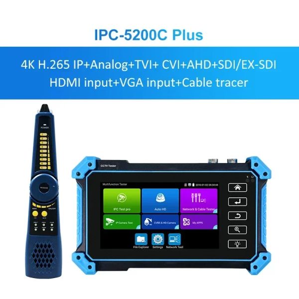 IPC-5200C PLUS 5100C Plus CCTV Tester 8MP IP CVI TVI AHD Analog 5 em 1 VGA AMP 4K HD Input HD Testador de câmera IP IP 5.0 polegadas IPS Tela de toque