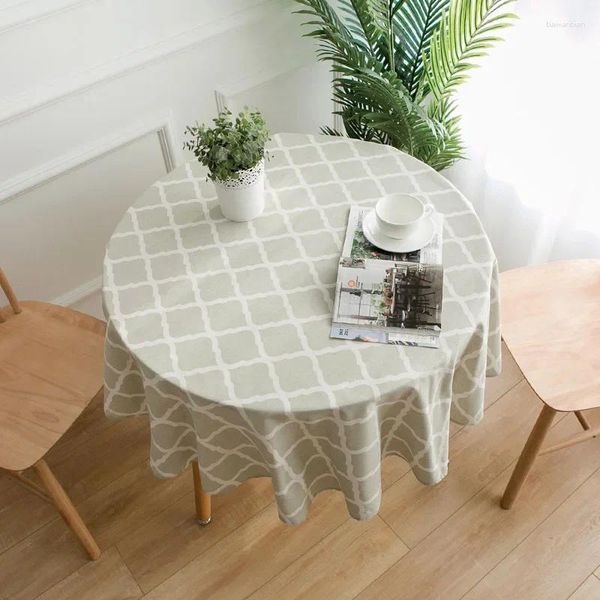 Masa bezi pamuk keten yuvarlak gri ekose basılı masa örtüsü mutfak oturma odası peçete kahve ev dekor dia 150cm