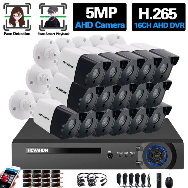 Sistema 5MP 16CH DVR Kit de vigilância de videotela ao ar livre Ahd Bullet CCTV Sistema de câmera de segurança Conjunto de câmera