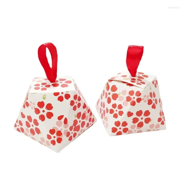 Geschenkverpackung 50/100pcs Diamond Candy Boxen Red Petal Paper Hochzeitsverpackungsbox mit Bibbons Jahr Geburtstagsfeier Paket Großhandel