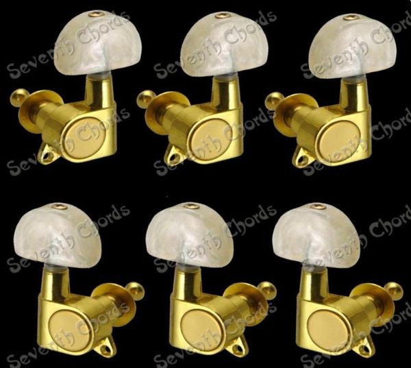 Um conjunto 3R3L 3R3L Gold Inline Guitar Tuning Pegs Tuners Machine Heads para guitarra de guitarra elétrica de guitarra acústica Big Semicircle 57104662