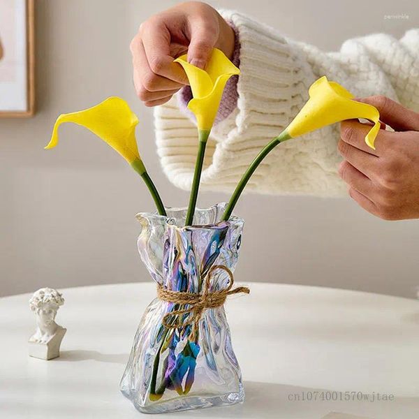 Vasos nórdicos criativos criativos origami irregular vaso decoração de casa de estar em casa para jantar transparente decoração de arranjo de flores