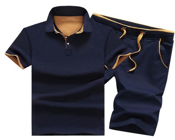 Treno Men Men Slim Polo Camiseta Shorts Definir Solid Solid Tracksuit Male lazer Men039s Top e Pant Suor Suits Men8015116