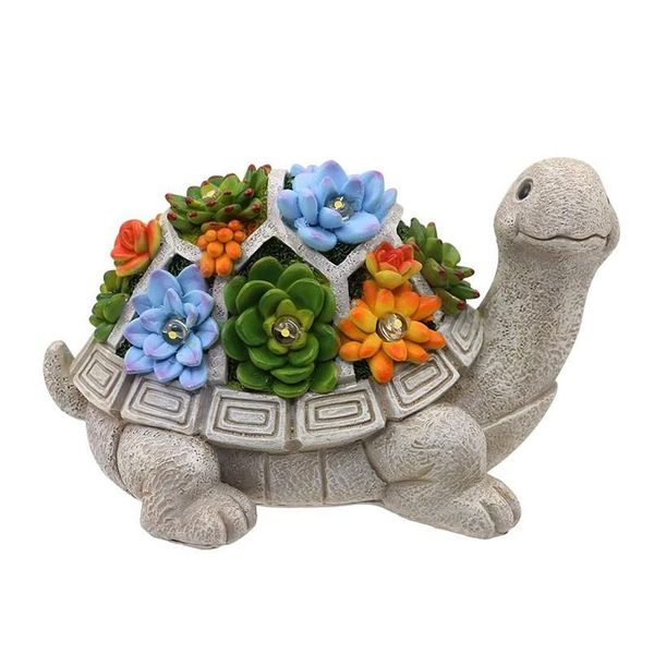 Другие садовые принадлежности Солнечная открытая статуи черепаха с сукцентом и 7 светодиодных световых ламей.