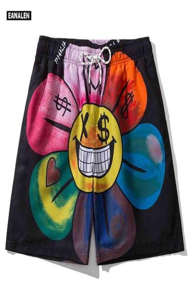 Spoof Blume Graffiti Face Graphic Beach Hosen Herren Street Hip-Hop High Shorts Surfen Sportbasketball 2107163378819