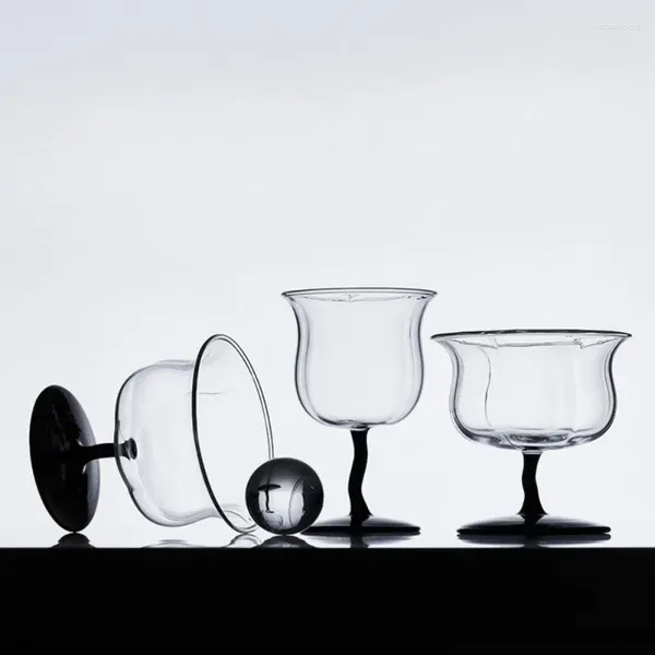 Чашки блюдцы высокий стеклянный боросиликатный дизайнер модель оригинальная индивидуальность творческая винтажная красное вино карлики