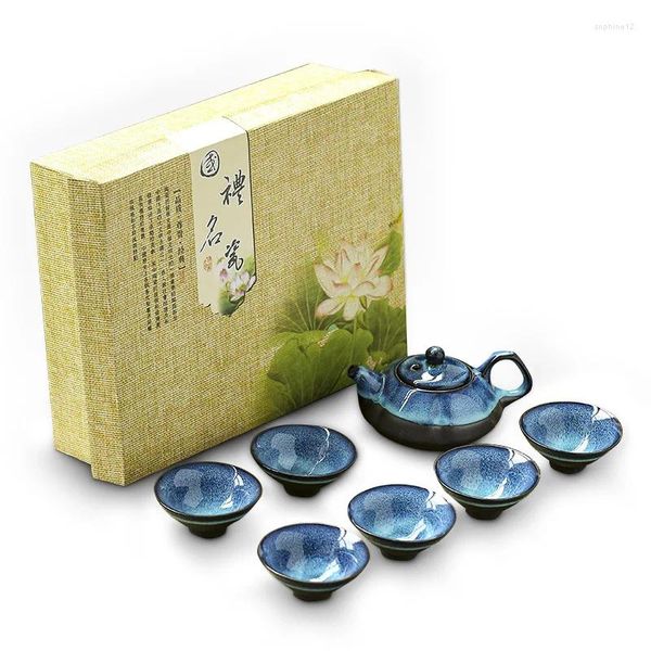 Set di stoviglie Jianzhan Tianmu Glaze Set da tè Jun in porcellana Modificato Disegno di business Regalo compagno di lavoro.