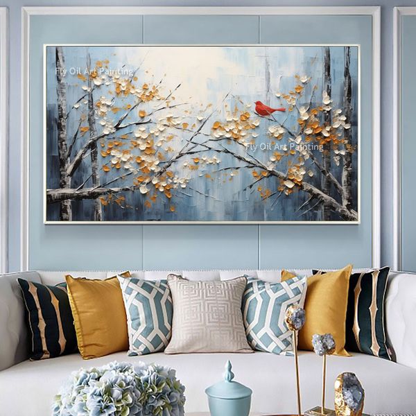 Abstract Blossom Tree Olio dipinto su tela fatta a mano Fiori di arte da parete a mano Fiori arte dell'albero dipinto per uccelli decorazioni invernali dipinti personalizzati decorazioni soggiorno