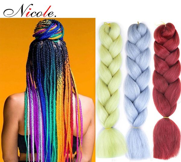 Nicole 24 polegadas omber jumbo traidora cabelo de crochê novo estilo macio kanekalon fieber blackpurpleblue cor arco -íris cabelos sintéticos ext2938694