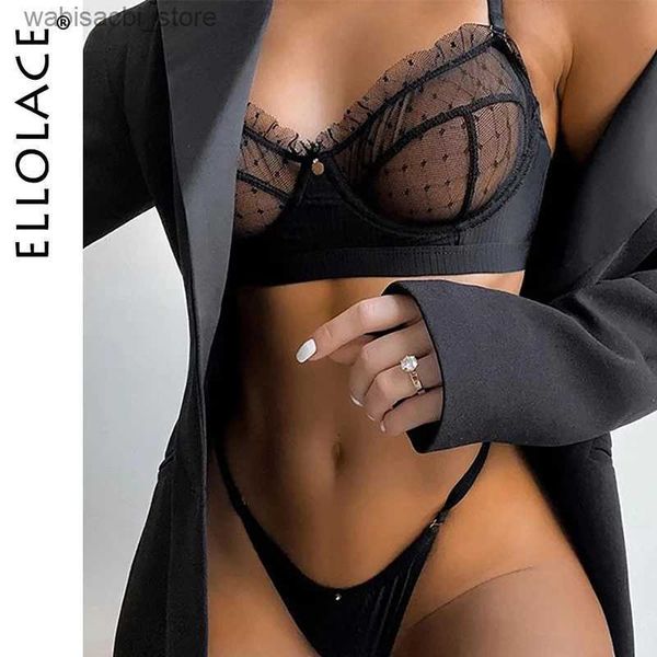 Сексуальный набор Ellolace Ruffle Lise Lingere Sexy Women Learns Witre Transparent Короткие наборы по уходу за кожей Сексуальные кружевные бюстгальтеры