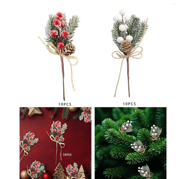 Fiori decorativi 10 pezzi Calco di Natale artificiale Pick floreale per le vacanze invernali per albero di Natale