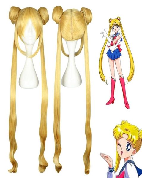 Mädchen Perücken mit 2 Pferdeschwänzen Double Bun Hair Cosplay Sailor Moon9318169