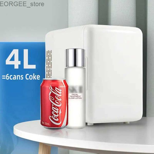 Freezer 4L Mini refrigerante US/UE Plug de camping portátil elétrico Refrigerador de viagens para carros Cosméticos Sala de cuidados de cuidados de cuidados de cuidados com o resfriamento Y240407