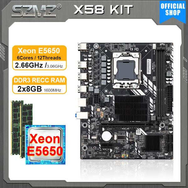 Placas -mãe SZMZ X58 Kit de placa -mãe Xeon X5650 CPU e 16 GB RAM PLACA MAE DDR3 Kit de Memória Placa de Base Placa de base LGA 1366