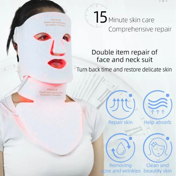 Prodotti Maschera in silicone LED con pelle di ringiovanimento della pelle del collo Face Treatment Spa Beauty Infrared 630nm 520nm 830nm 850nm