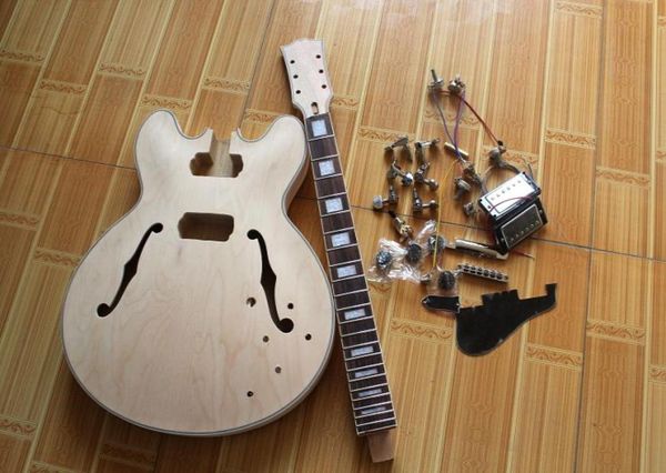 Fabrik Custom SemiHollow Natural Wood E -Gitarren -Kit -Parts mit Chrome Hardwaresdiy Halbfinierte Guitar - Customized7071276