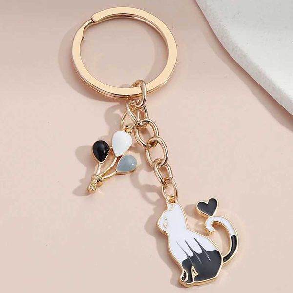 Anahtarlıklar Landards sevimli anahtarlık kedi kalp balon anahtar yüzük emaye zincirleri kadınlar için dostluk hediyesi