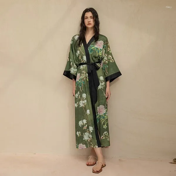 Abbigliamento da casa stampa floreale femmina femmina abito da notte lungo cambio giapponese mezze maniche kimono abito da sonno abbronzatura da sonno.