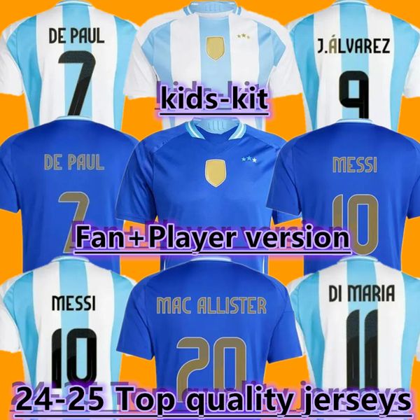 2024 2025 Euro Kupa Arjantin Futbol Formaları Messis 24 25 Hayran Oyuncu Sürümü Mac Allister Dybala di Maria Martinez de Paul Maradona Çocuk Kids Kit Erkekler Futbol Gömlek