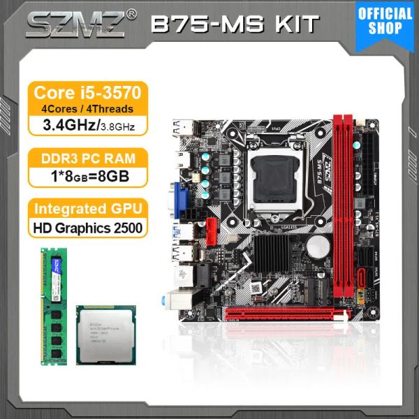Anakartlar SZMZ B75MS Itx Anakart Kiti Core I5 ​​3570 İşlemci ve 8GB DDR3 Hafıza + Entegre GPU Placa MAE B75 LGA 1155