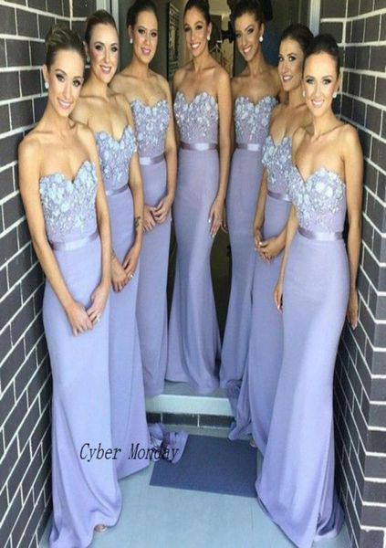 Elegant Lilac Long Bridesmaid Kleid Meerjungfrau Applizes Mädchen des Ehrenkleides Vestidos de noiva schnell 2809594