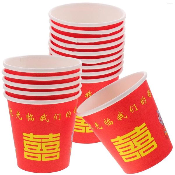 Copas descartáveis palhas 100 pcs vermelho duplo felicidade vidro bebedora de bebidas de casamento caneca de café gelado