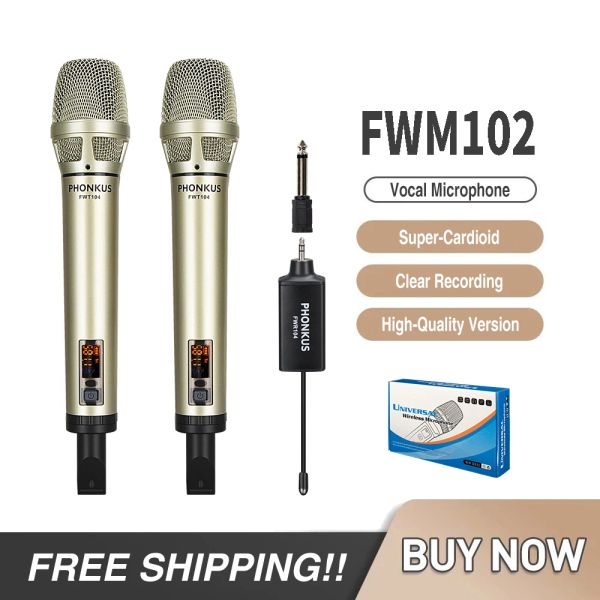 Microfones Palmamic UHF Living Meeting Karaoke Mini Wireless Studio Recording Microfone condensador Microfone dinâmico com adaptador