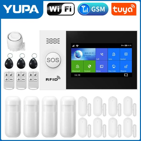 Kits Yupa 4,3 Zoll Volldoppelbildschirm 433 MHz Wireless WiFi GSM Home Home Burnglar Security Alarm System mit Bewegungssensor Detektor Tuya App