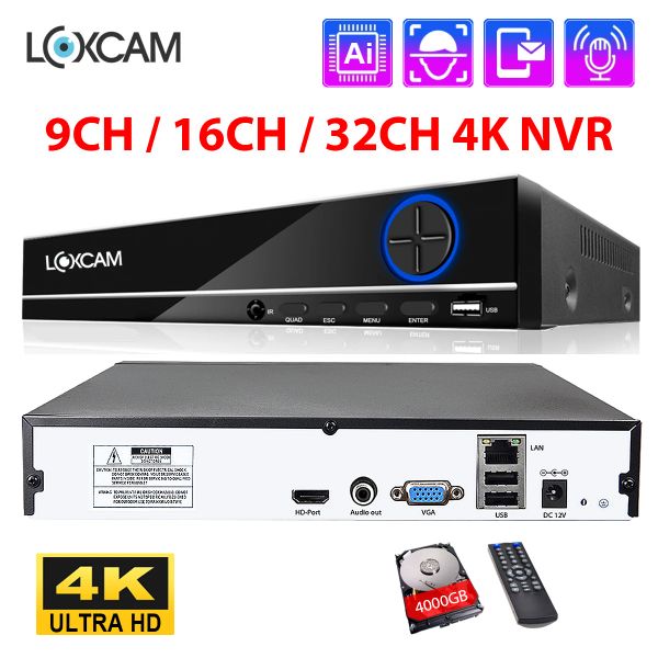 Gravador Loxcam H.265+ 32CH 4K Ultra HD CCTV Network Recorder NVR 16CH 8CH 8MP Video Videoveillance NVR para segurança do sistema de câmera IP POE