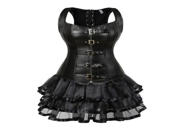 Steampunk Lace Up Back Cister Trainer Body Shaper Buckle Bustier Buster Bust Corset Dress Faux Leather Corsets Mini Skirt Tutu Plus 227261240