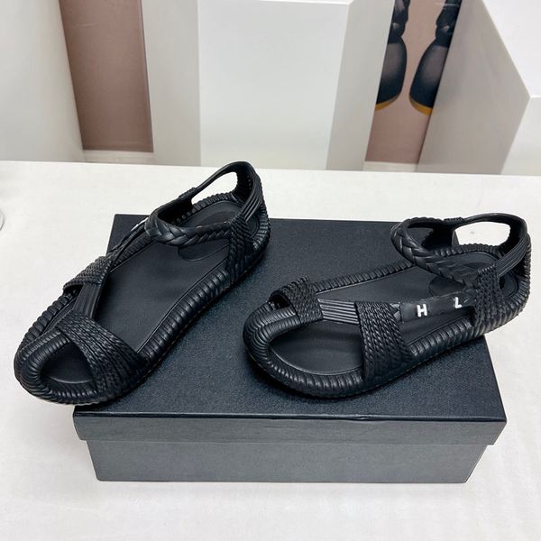 24ss da donna sandali intrecciati scivolare su vetrini signore estate in spiaggia per esterni shingbacks scarpe da abbigliamento classico scarpa per il tempo libero scarpa casual marrone con sacchetti di polvere