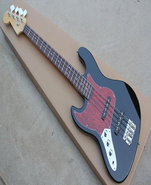 Fabrik benutzerdefinierte linkshändige schwarze Elektro -Bass -Gitarre mit roter Schildkröte Shell -Pickguardrosewood Fingerboard - Customized9994719