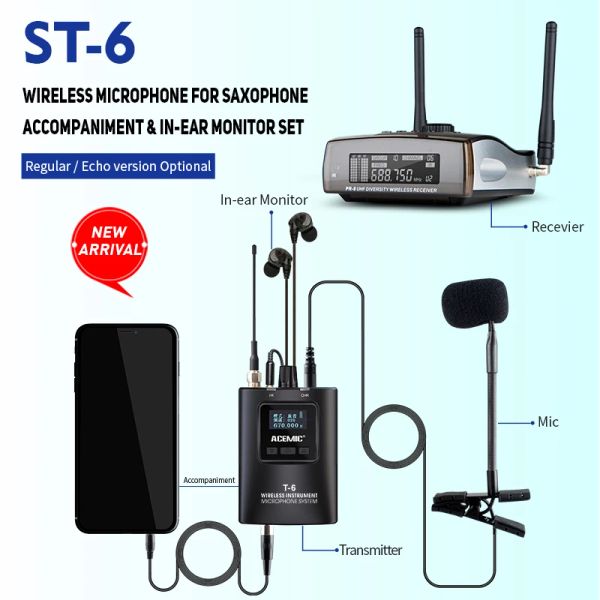 Аксессуары Новое прибытие Атематика ST6 Portable Outdoor Использование беспроводной микрофонной системы саксофона