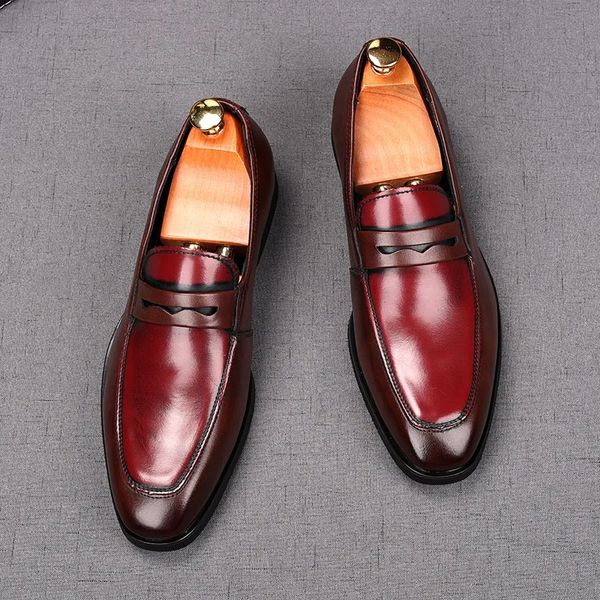 New Men's Red Black Penny Patente Couro Oxford Flats Sapatos casuais Vestido de noiva de regresso a casa Zapatillas Hombre