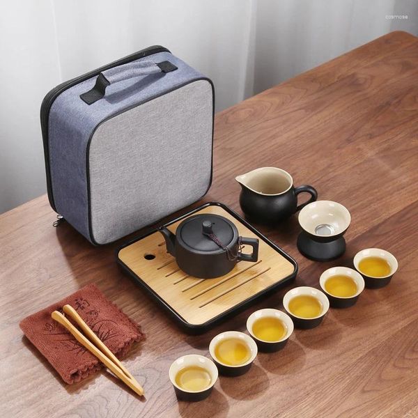 Tee -Sets tragbare chinesische Tee Tasse Keramik Vintage Travel Teapot Cups Geschenkset Zeremonie Porzellan Juego de te 60
