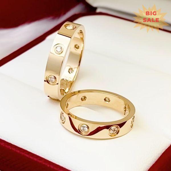 Homem feminino amor ring man 4mm 5mm 6mm casamento de alta qualidade 925s 18k tamanho 5-11 Luxo Diamond Rose Silver Engagement CRTIR Designer Gold Band Rings for womandesigners