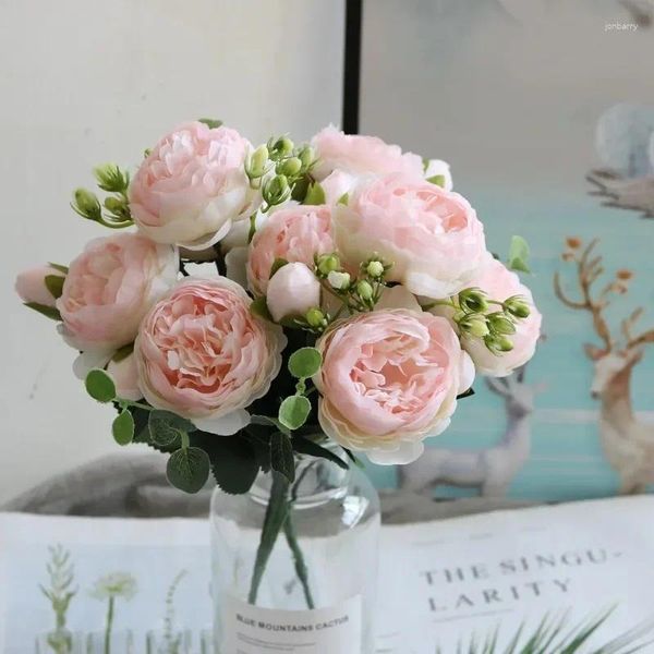 Fiori decorativi rosa seta rosa peonia bouquet artificiale falsa per decorazioni per matrimoni domestiche decorazioni interne giardino