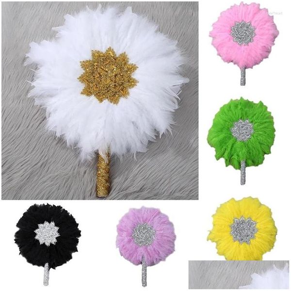 Dekorative Objekte Figuren Feather Fan Runde Handheld Afrikanische Türkei Braut Hand Hochzeit Dekoration Tanz Lolita Accessoires Drop Dhj5f