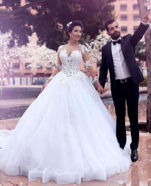 Uzun Kollu Prenses Gelinlik Vestidos de Noiva Mahkemesi Tren Vintage Style Aplike Organza Dantel Gelin Gowns Ball Roole Cust8264792