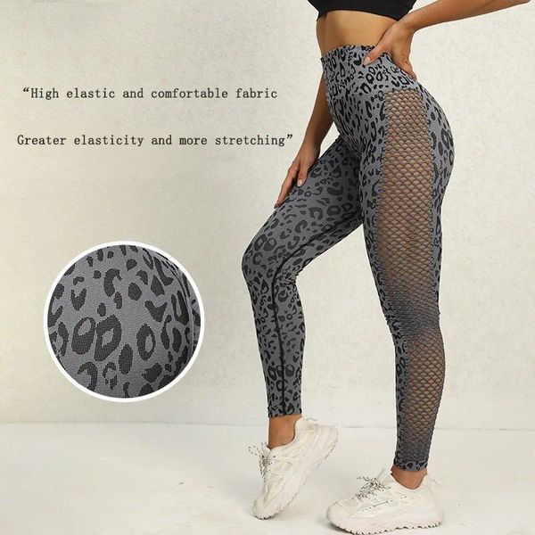 Frauen Leggings Frauen Mesh Leopard nahtloser Hohlauslösch