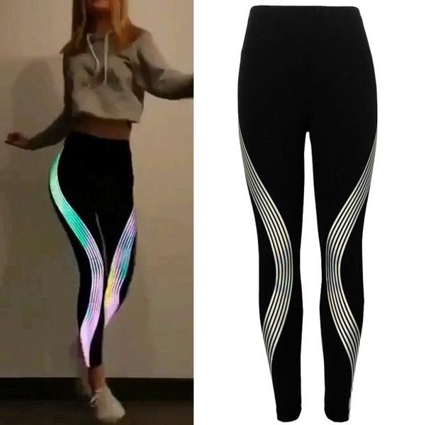 Mulheres Leggings com treino refletivo de arco -íris Fitness leggings Ladies Neon Pants High Wais Glow in the Dark Trousers9820529