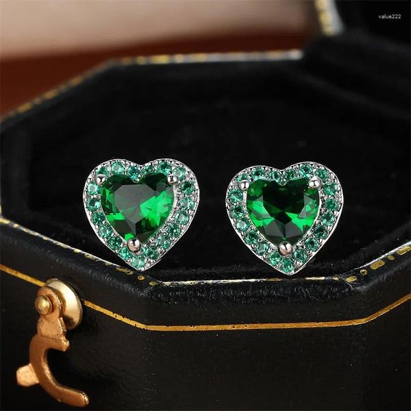 Brincos de garanhão luxuoso fêmea preta/verde/vermelha/branca Moda prata cor pequena coração jóias de casamento vintage