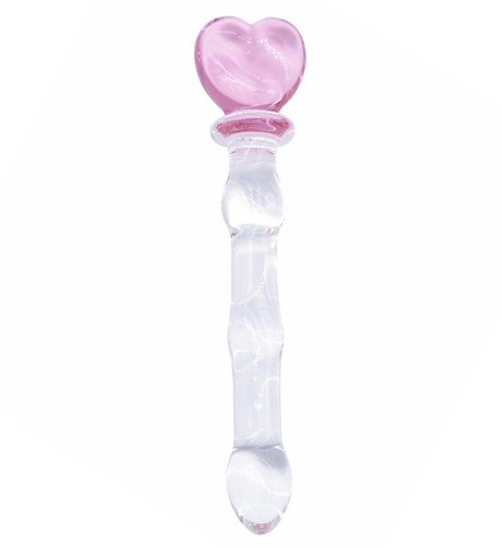 Domi 21cm Long Long and Fire Series Pink Heart Design Glass Adul Anal Anal Anal Plug Sex Toys S9249908759