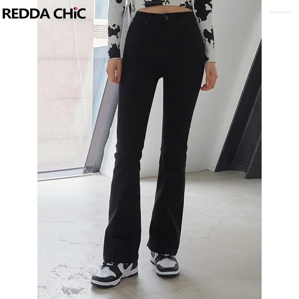 Женские джинсы Reddachic Butting Slit Women Flare Plain Black High Rise Denim Bell Bottoms Bloys Bootcut Bants Harajuku Acubi мода