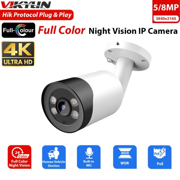 CAMERA VIKYLIN 4K 8MP Full Color Night Camera per Hik Compatibile COLOLVU Bullet Poe IP Security CAM VEICOLO UMANO Rilevamento Build in microfono