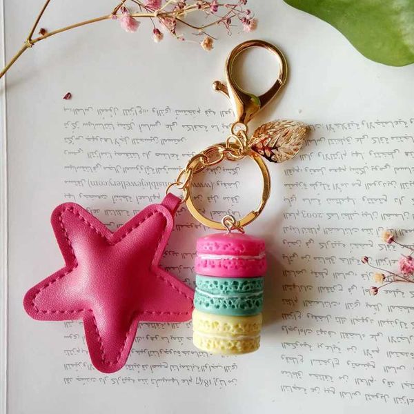 Tornari percorsi da donna Nuovo Macaron Cake Keetchain PU Heart Starfish Pentagram Leaf Charm Charm Charm Borse Pendant Car Ring Best Party Gift K3146 Q240403