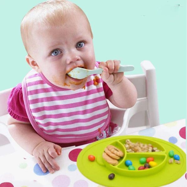 Kaseler çizgi film besleme tabağı sevimli düz renkli yemekler çocuk sofra takımları
